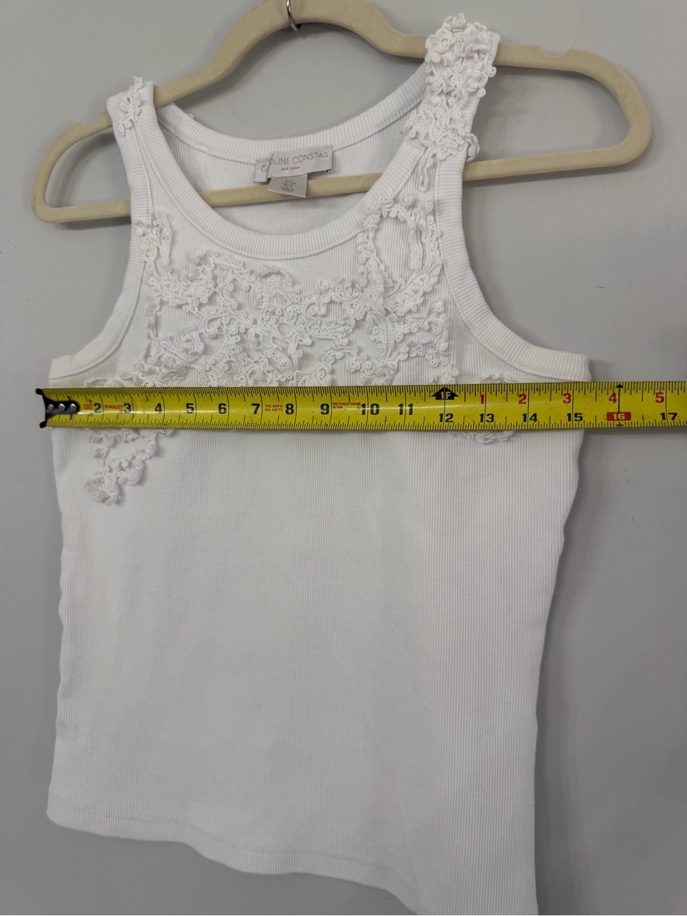 Caroline Constas New York White Ribbed Floral Appliqué Cotton Summer Tank Top - Picture 5 of 10